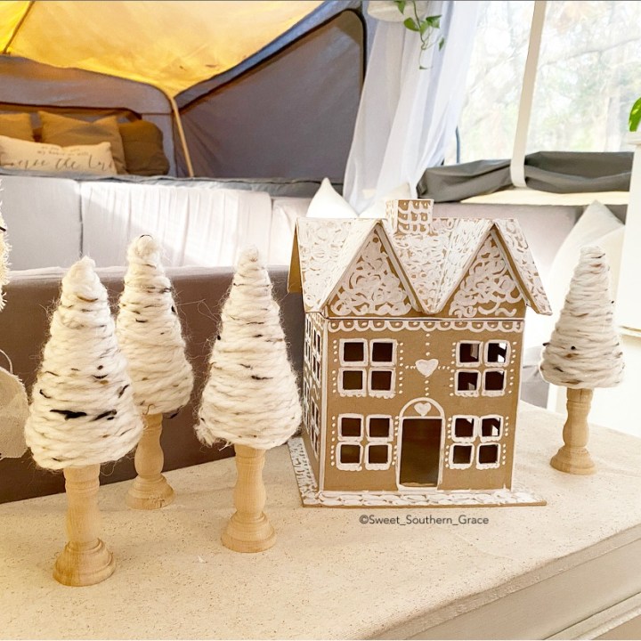 DIY CARDBOARD GINGERBREAD HOUSE and YARN CHRISTMAS&nbsp;TREES